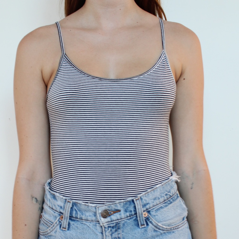 Black and White Striped Body Suit
